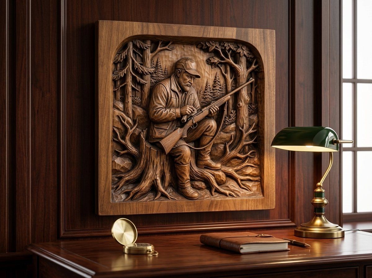 Hunter Cleaning Rifle Forest Scene CNC Relief STL bas-relief STL — view 14