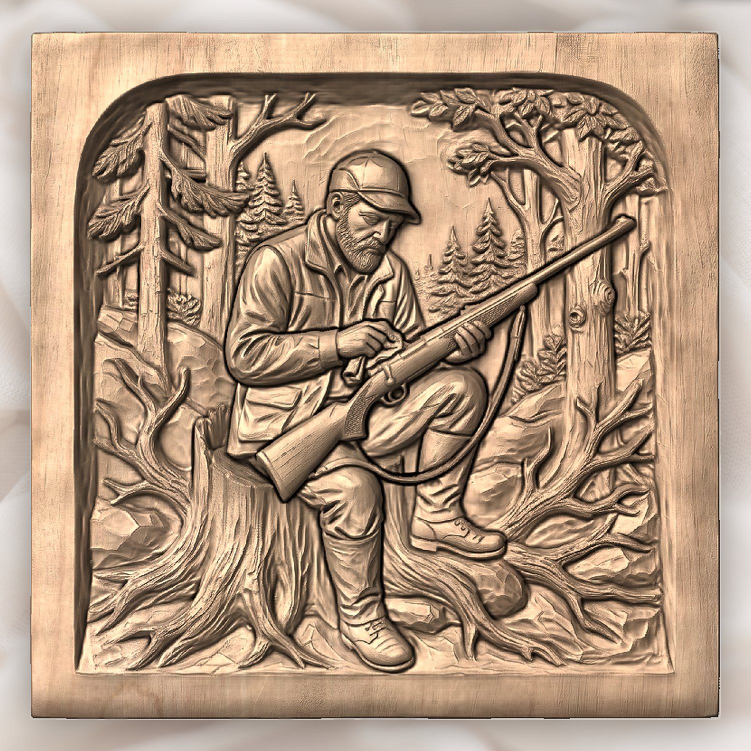 Hunter Cleaning Rifle Forest Scene CNC Relief STL bas-relief STL — view 5