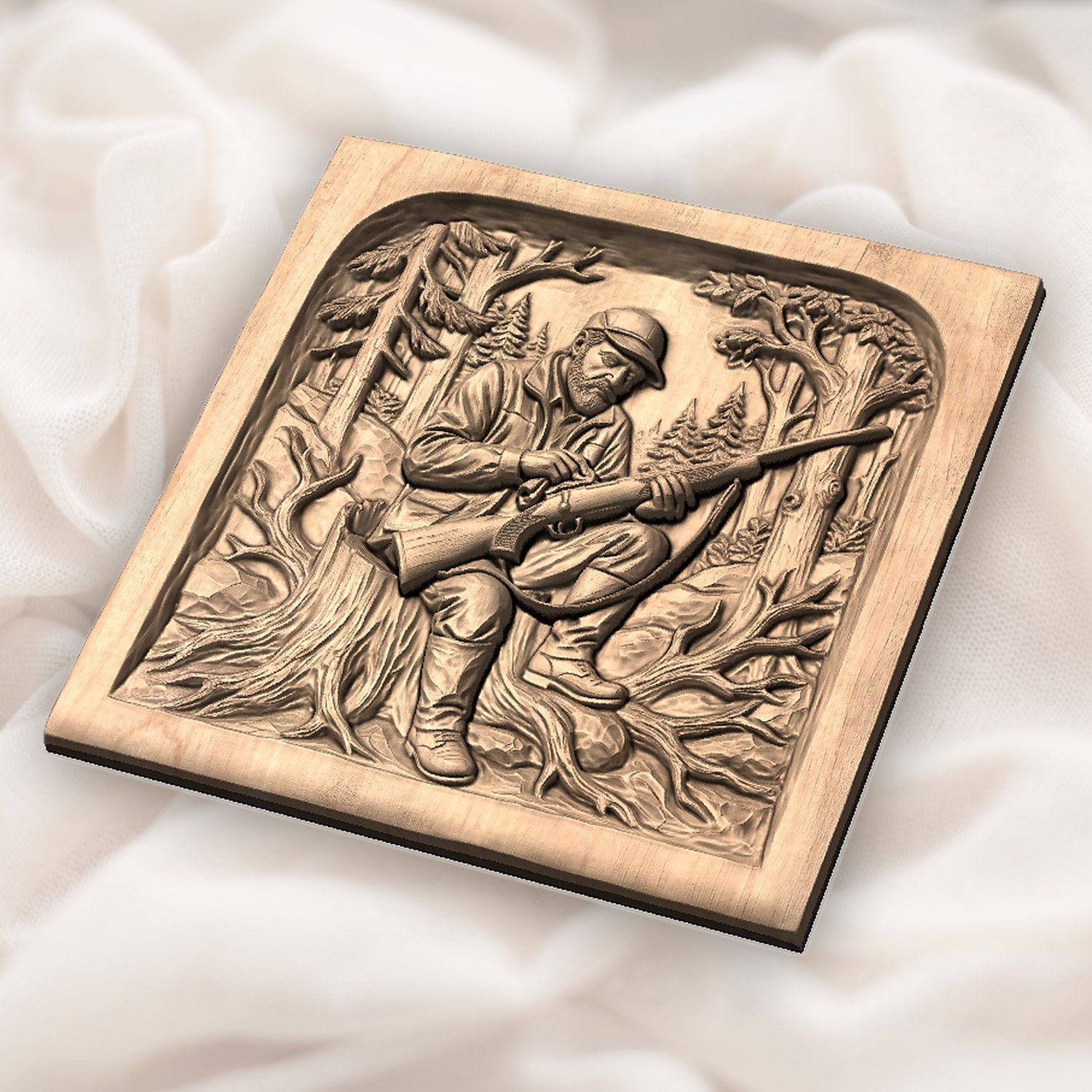 Hunter Cleaning Rifle Forest Scene CNC Relief STL bas-relief STL — view 6