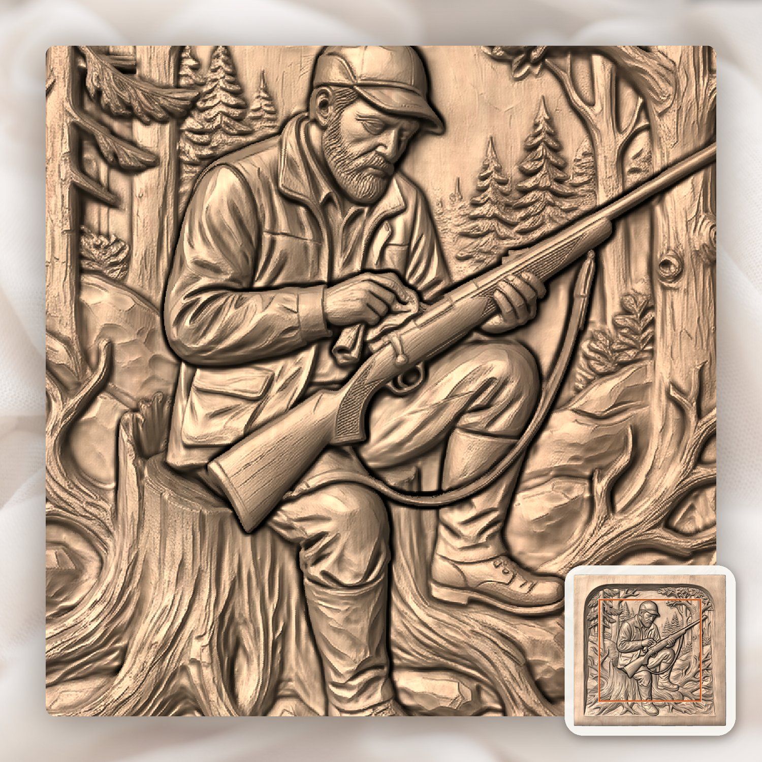 Hunter Cleaning Rifle Forest Scene CNC Relief STL bas-relief STL — view 7