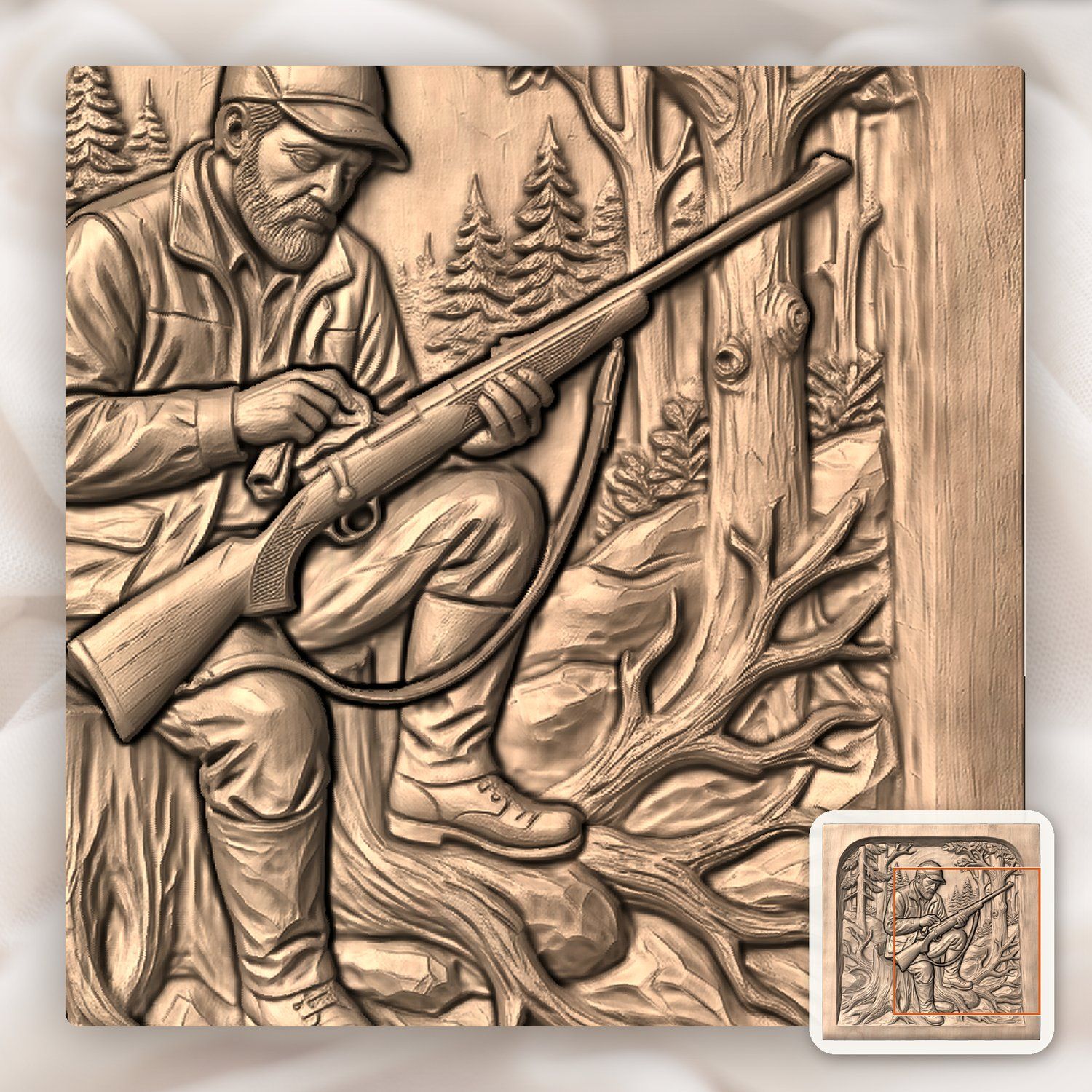 Hunter Cleaning Rifle Forest Scene CNC Relief STL bas-relief STL — view 8