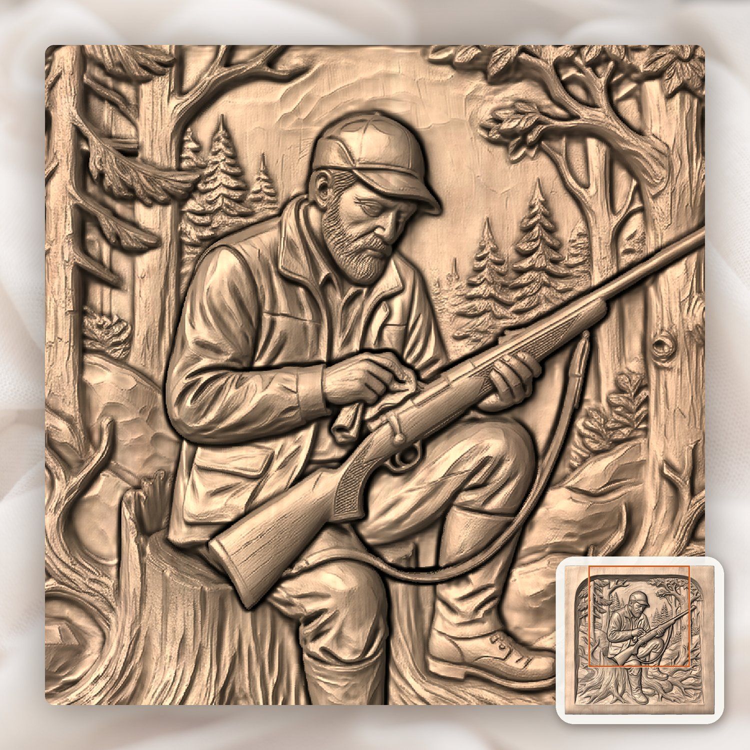 Hunter Cleaning Rifle Forest Scene CNC Relief STL bas-relief STL — view 9