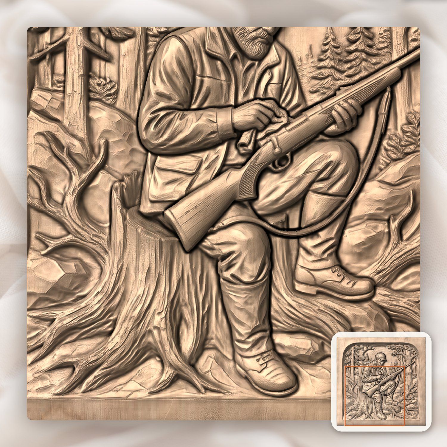 Hunter Cleaning Rifle Forest Scene CNC Relief STL bas-relief STL — view 10