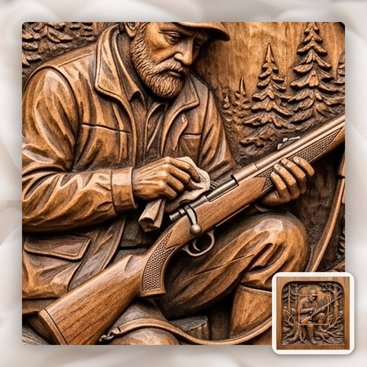 Hunter Cleaning Rifle Forest Scene CNC Relief STL bas-relief STL — view 11