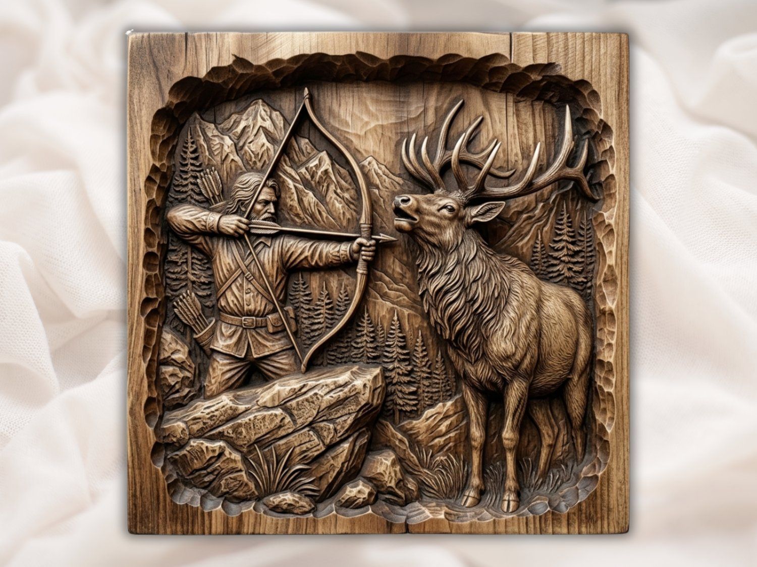 Hunter Elk Wilderness Scene CNC Relief STL bas-relief STL — view 2