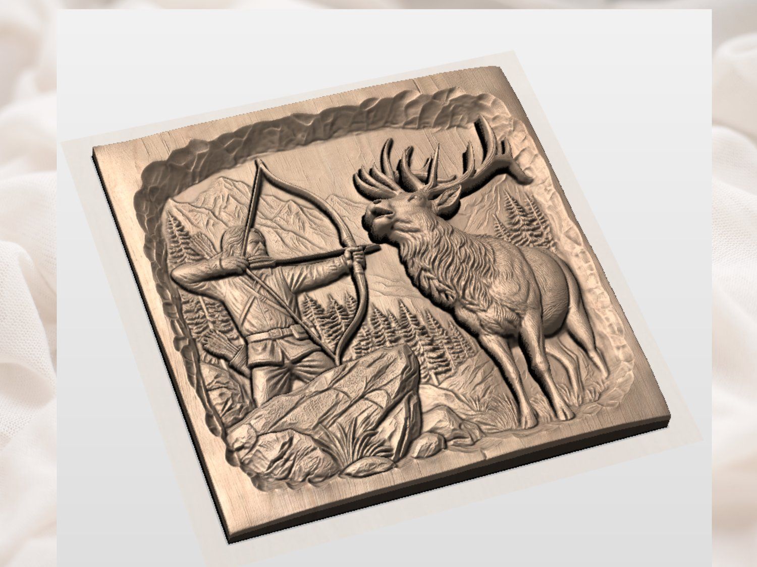 Hunter Elk Wilderness Scene CNC Relief STL bas-relief STL — view 4