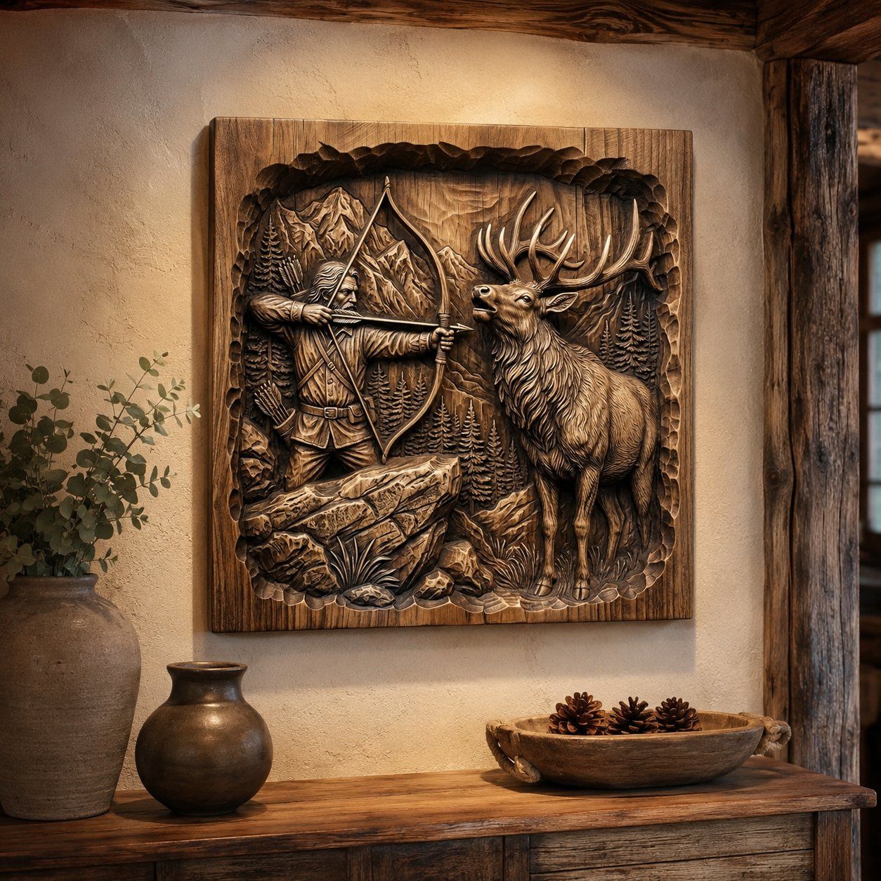 Hunter Elk Wilderness Scene CNC Relief STL bas-relief STL — view 6