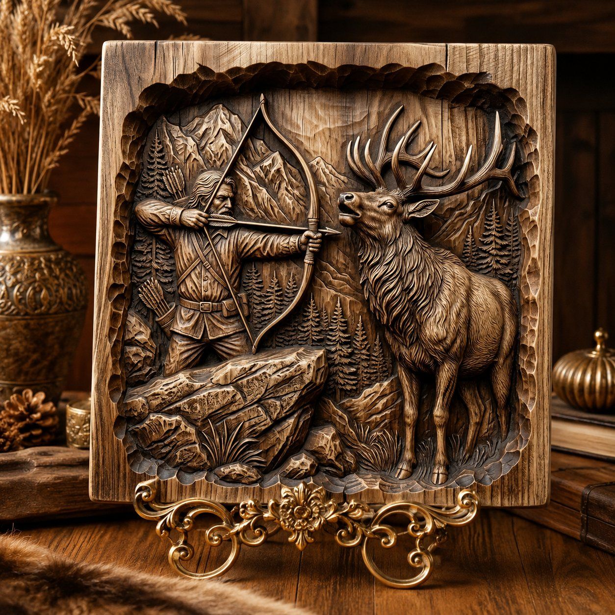 Hunter Elk Wilderness Scene CNC Relief STL bas-relief STL — view 7