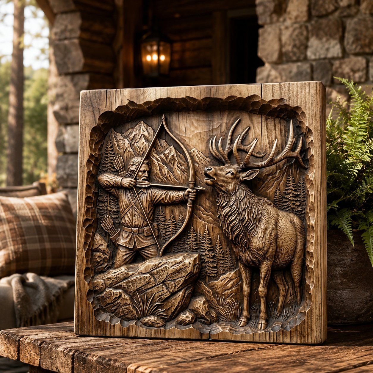 Hunter Elk Wilderness Scene CNC Relief STL bas-relief STL — view 8