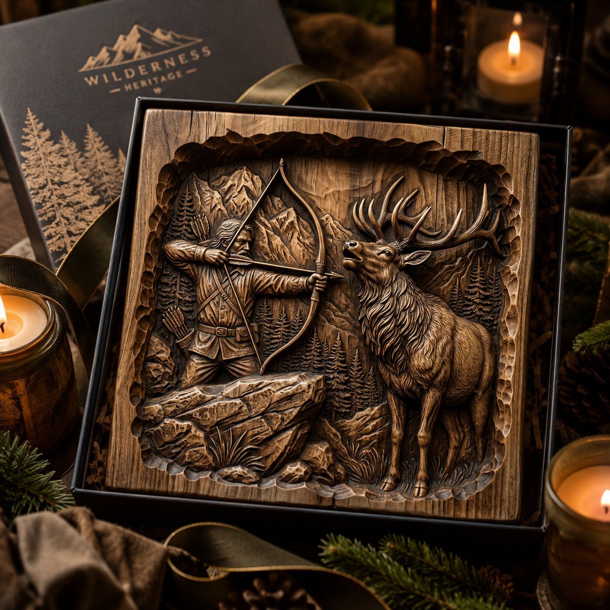 Hunter Elk Wilderness Scene CNC Relief STL bas-relief STL — view 9