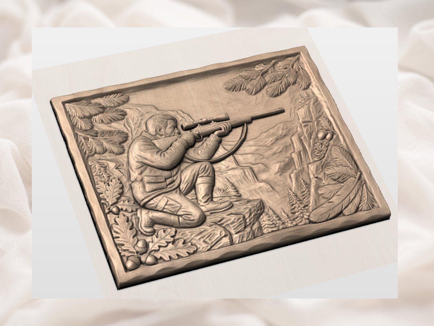 Hunter Kneeling with Scoped Rifle on Rocky Mountain Ledge CNC Relief STL bas-relief STL — view 4