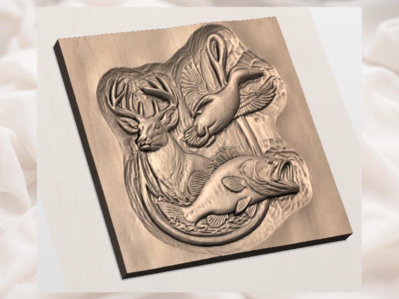 Deer, Duck and Bass Sportsman Trophy 3D Relief STL bas-relief STL — view 2
