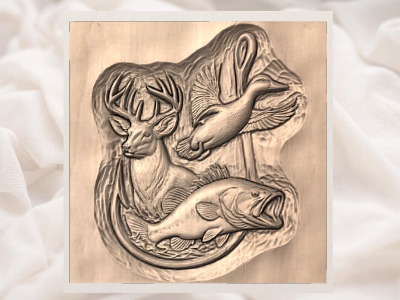Deer, Duck and Bass Sportsman Trophy 3D Relief STL bas-relief STL — view 3
