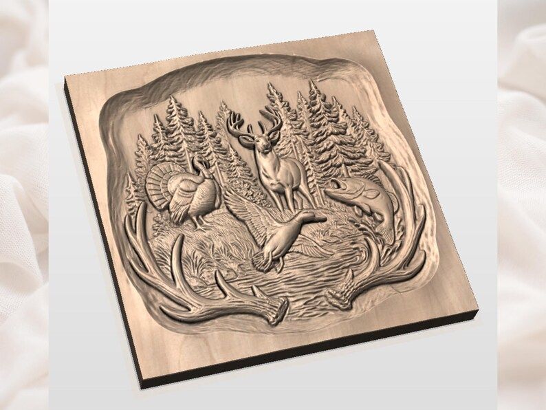 Buck, Turkey, Duck and Bass Antler-Framed Hunting Relief STL bas-relief STL — view 2