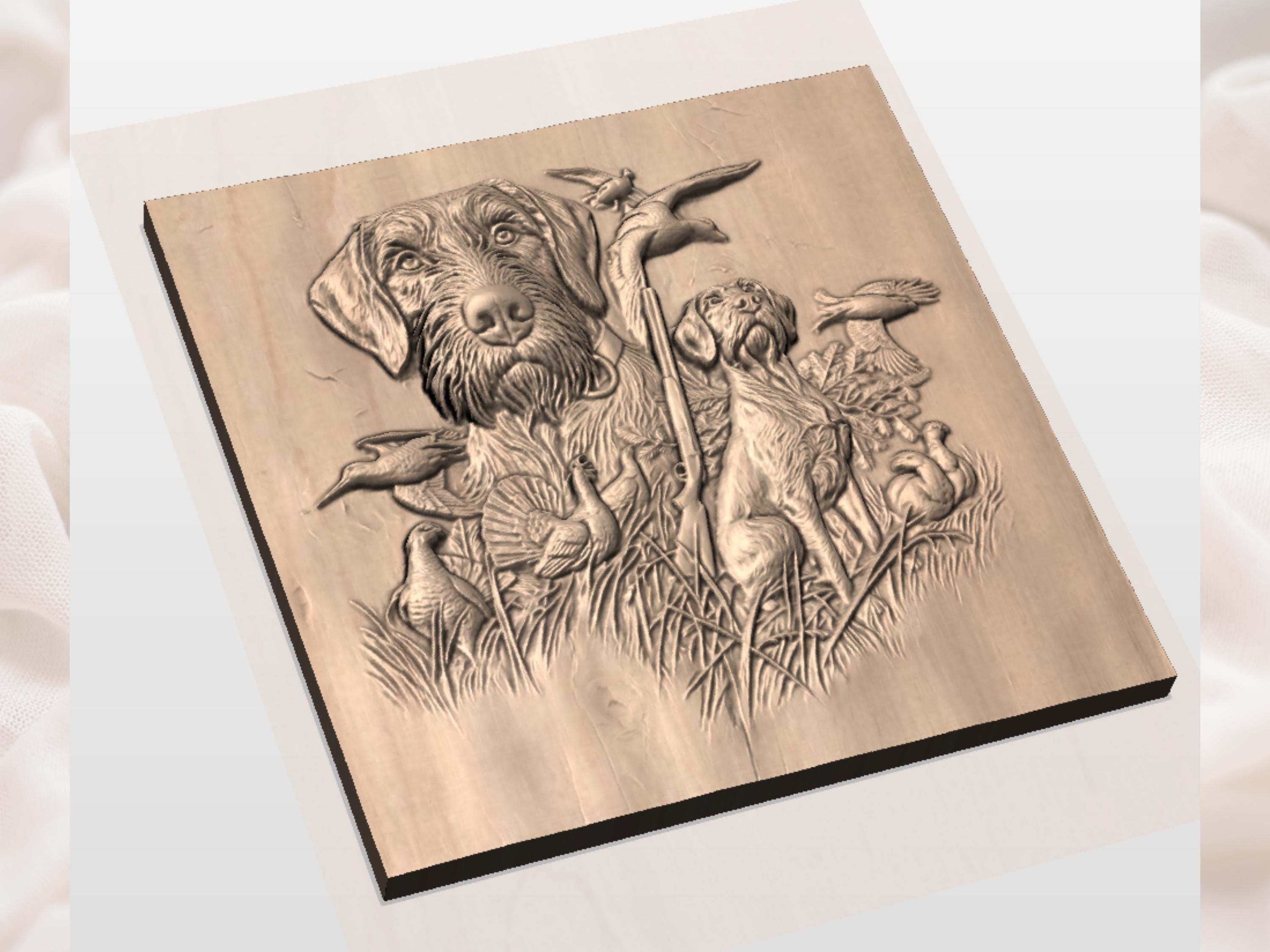 Wirehaired Pointer Bird Dog Hunt Scene Bas-Relief STL bas-relief STL — view 2