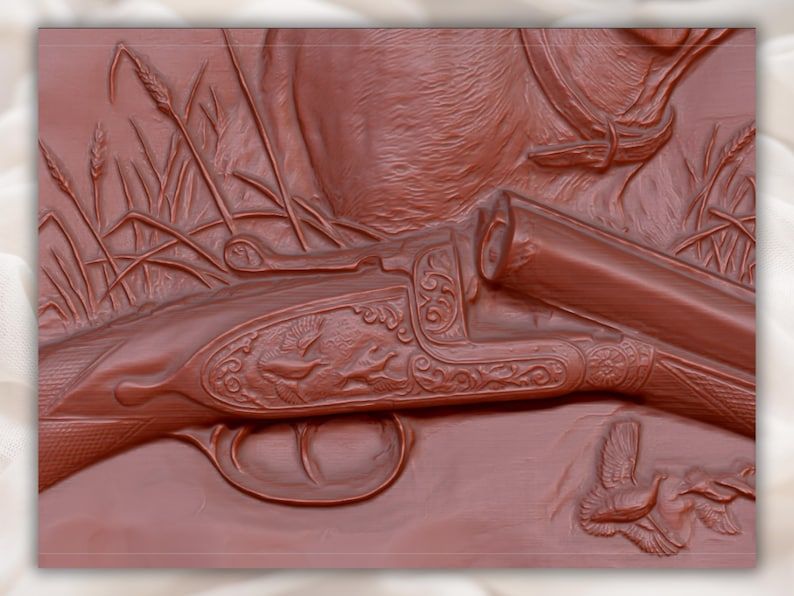 Pointer & Engraved Shotgun Hunting Bas-Relief STL bas-relief STL — view 2