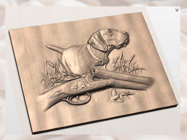 Pointer & Engraved Shotgun Hunting Bas-Relief STL bas-relief STL — view 4