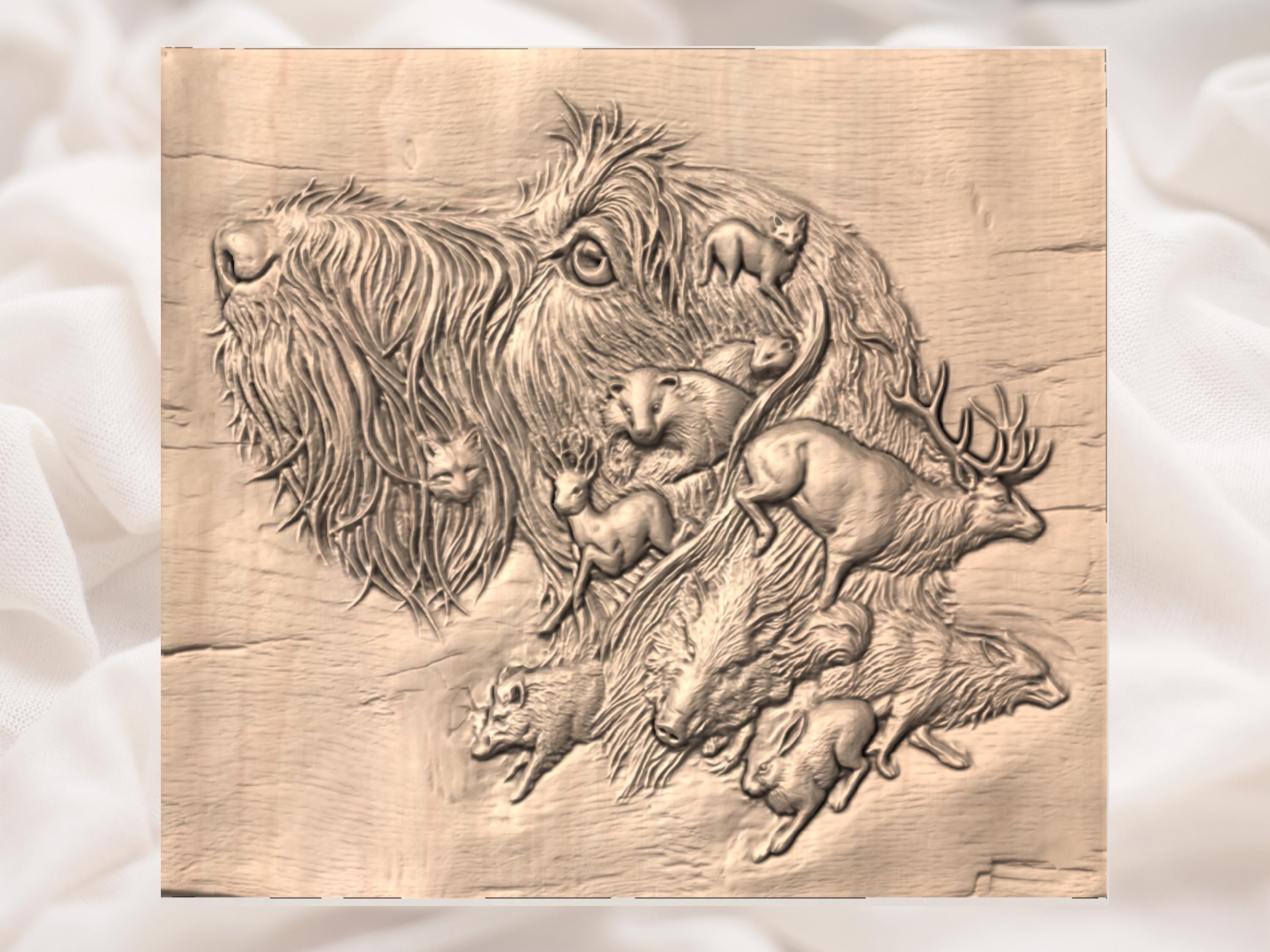 Bird Dog and Woodland Wildlife Collage Relief STL bas-relief STL — view 2