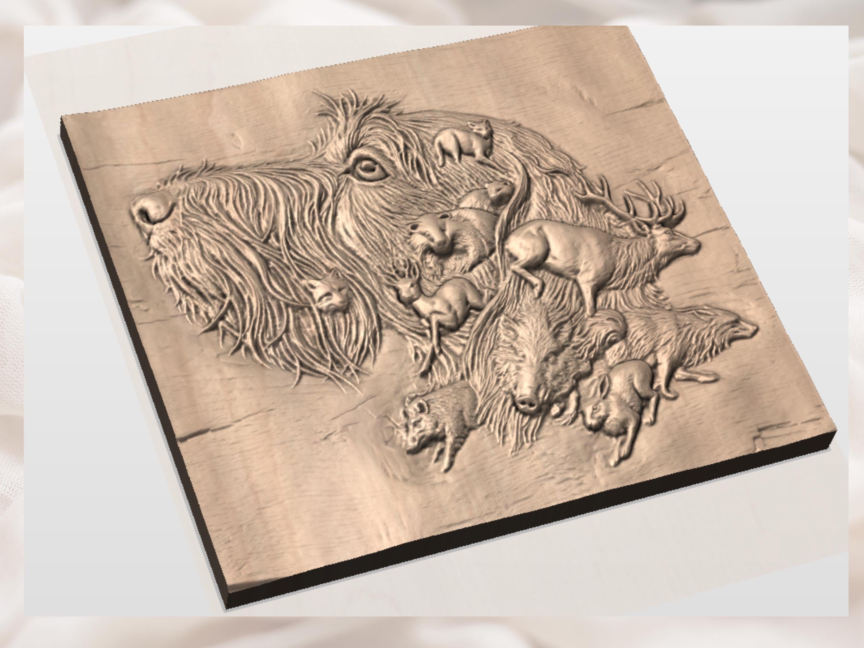 Bird Dog and Woodland Wildlife Collage Relief STL bas-relief STL — view 3