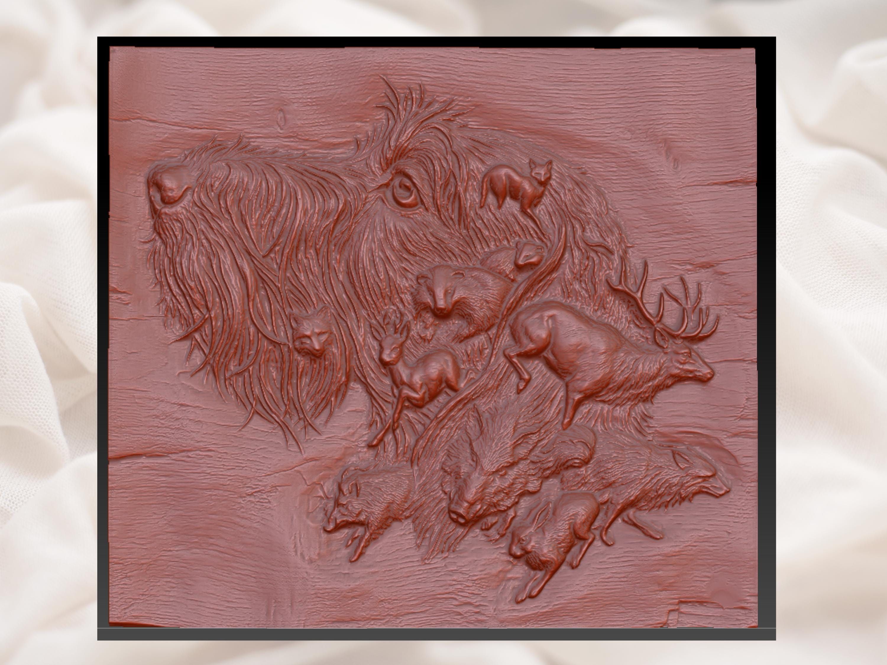 Bird Dog and Woodland Wildlife Collage Relief STL bas-relief STL — view 4