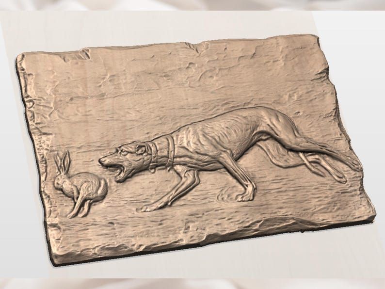 Greyhound Coursing a Hare Bas-Relief STL for CNC Carving bas-relief STL — view 2