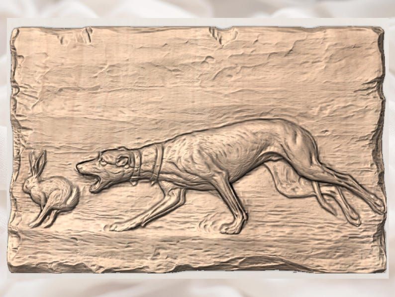 Greyhound Coursing a Hare Bas-Relief STL for CNC Carving bas-relief STL — view 3
