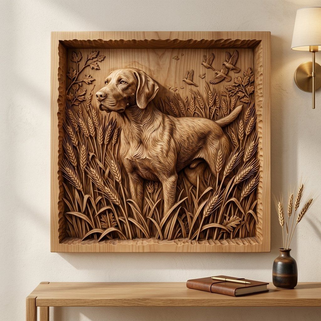 Hunting Dog in Wheat Field CNC Relief STL bas-relief STL — view 12