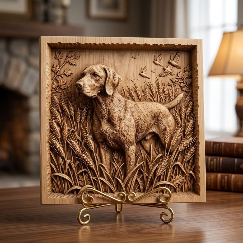 Hunting Dog in Wheat Field CNC Relief STL bas-relief STL — view 13