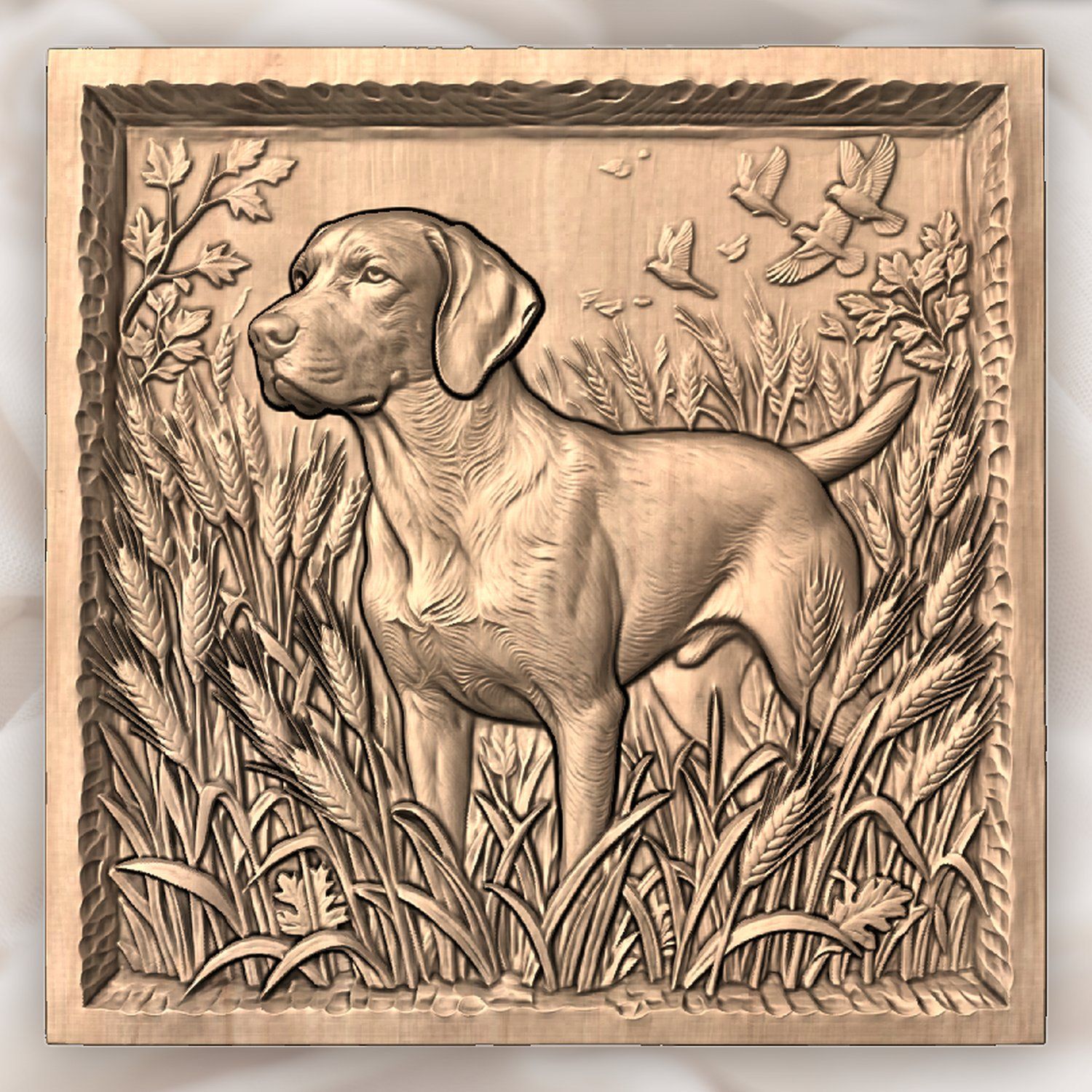 Hunting Dog in Wheat Field CNC Relief STL bas-relief STL — view 2