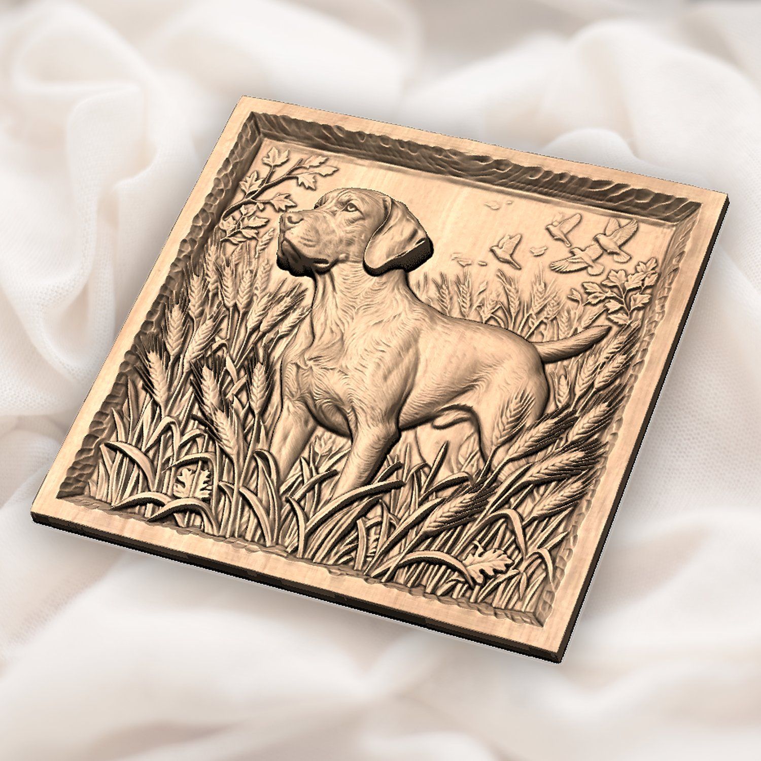 Hunting Dog in Wheat Field CNC Relief STL bas-relief STL — view 3