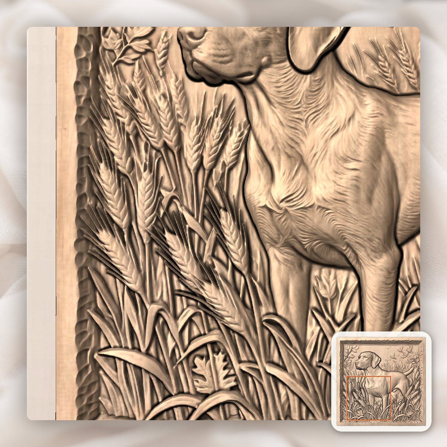 Hunting Dog in Wheat Field CNC Relief STL bas-relief STL — view 4