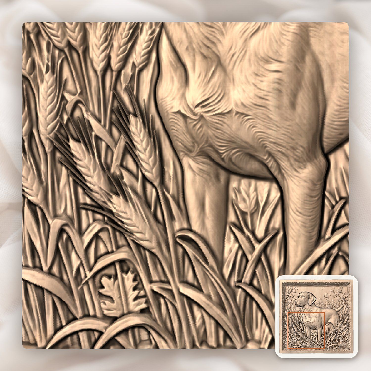Hunting Dog in Wheat Field CNC Relief STL bas-relief STL — view 5