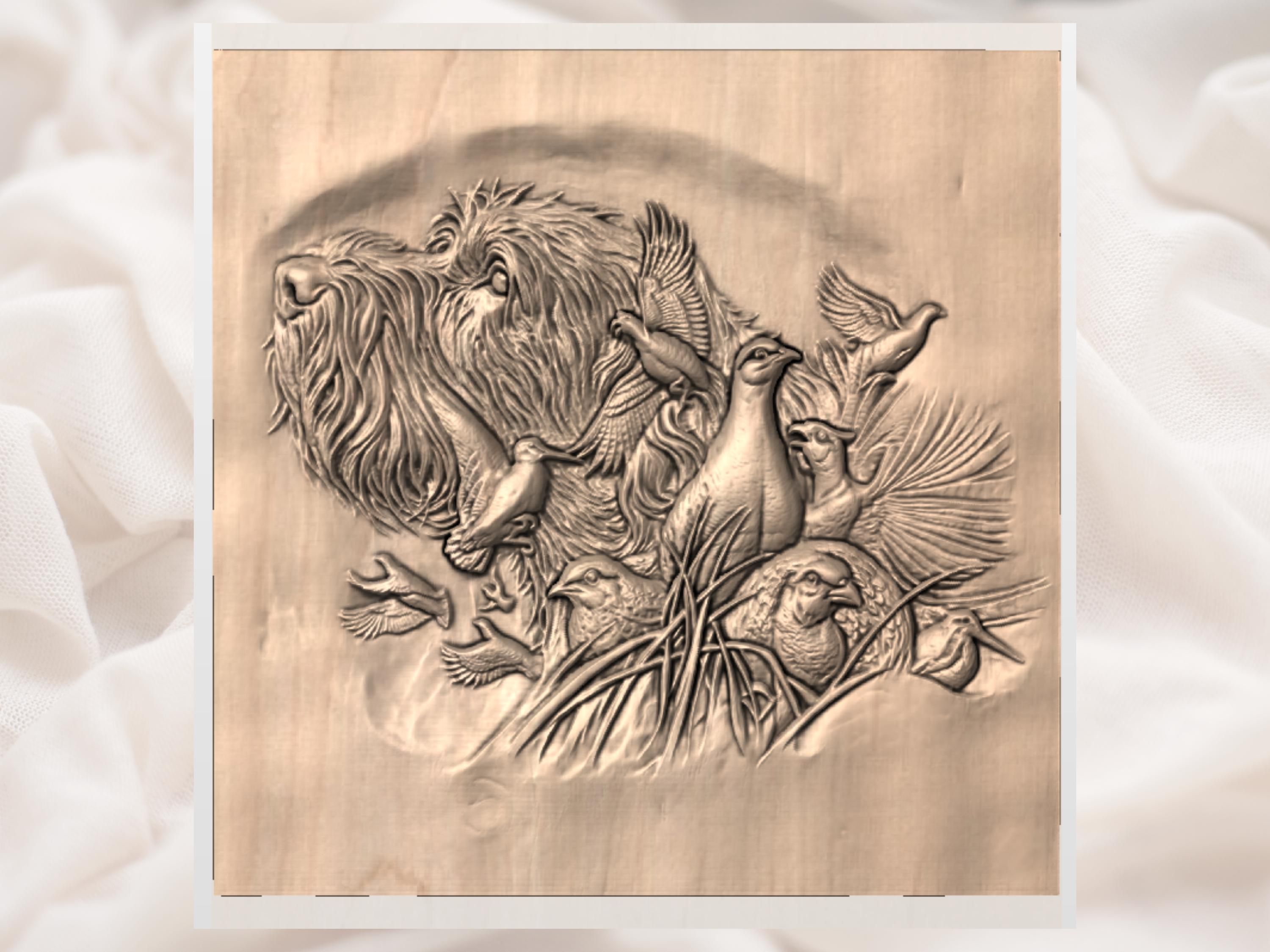 Bird Dog and Flushing Pheasants Upland Hunt Relief STL bas-relief STL — view 2