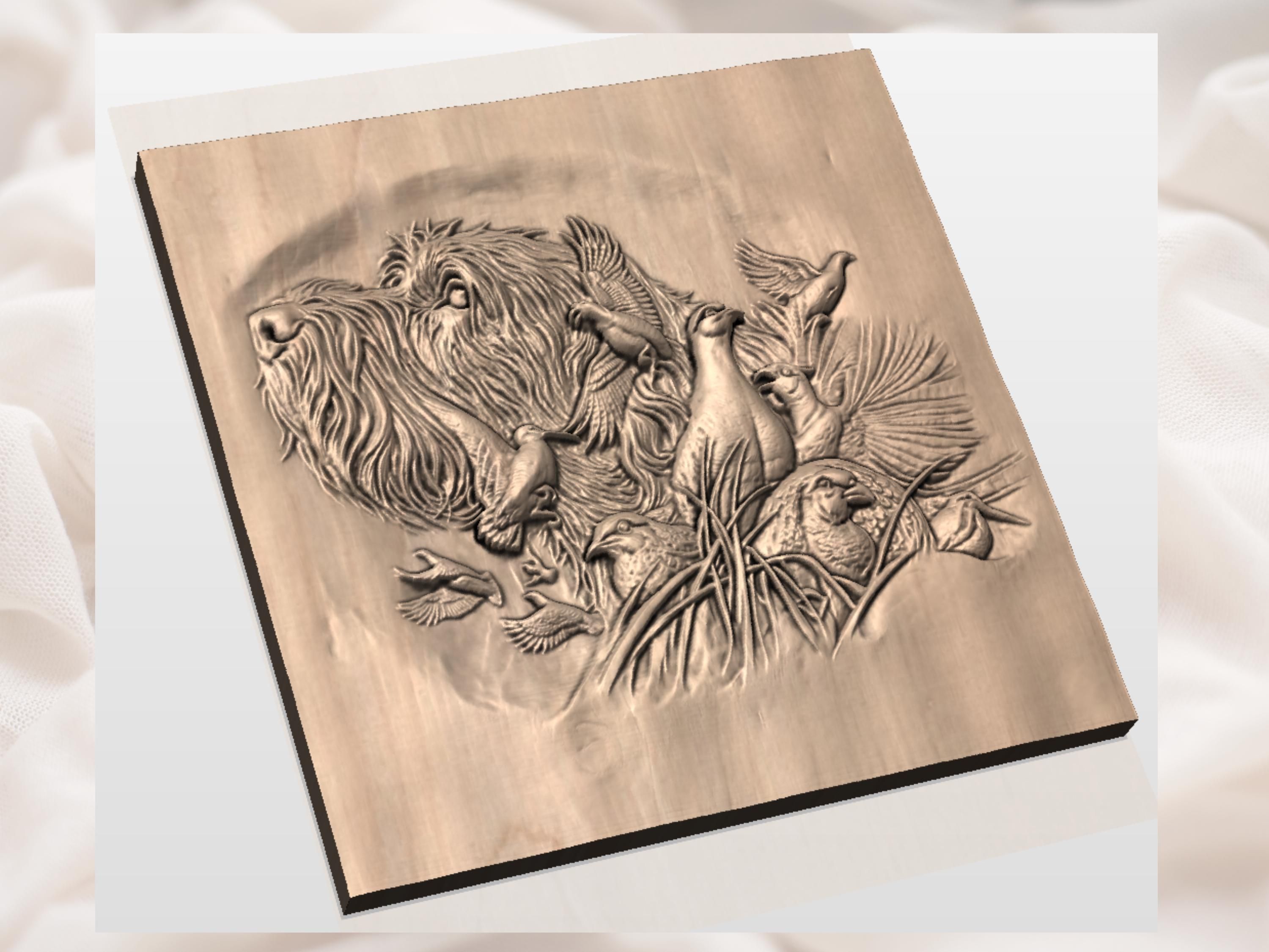 Bird Dog and Flushing Pheasants Upland Hunt Relief STL bas-relief STL — view 3