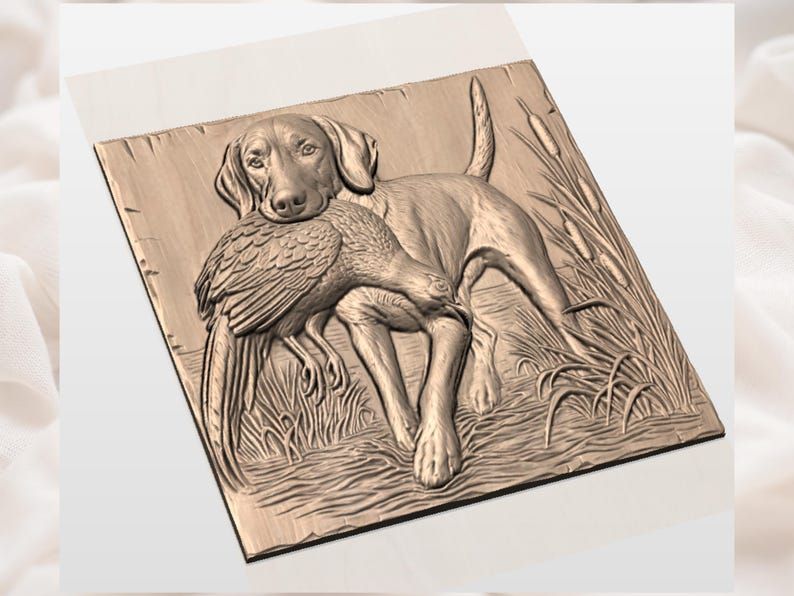 Pointer Retrieving a Pheasant Bas-Relief STL for CNC bas-relief STL — view 2