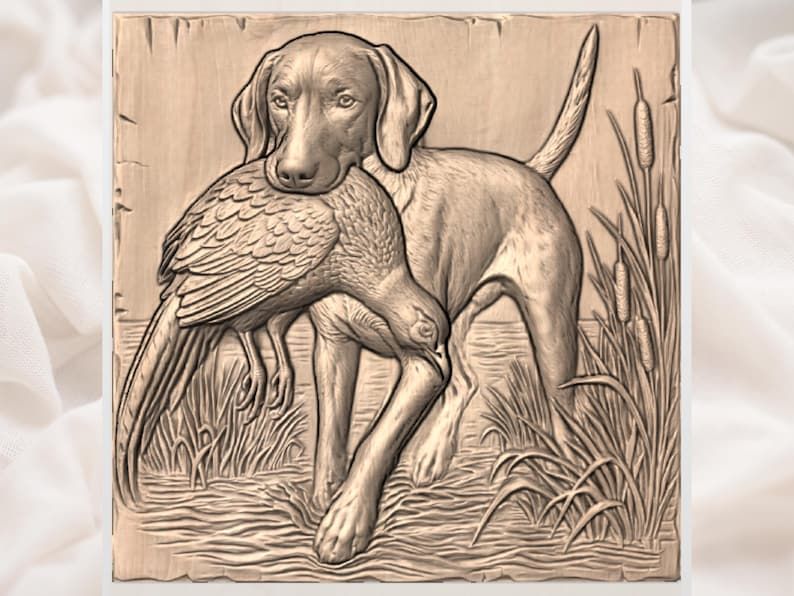 Pointer Retrieving a Pheasant Bas-Relief STL for CNC bas-relief STL — view 3