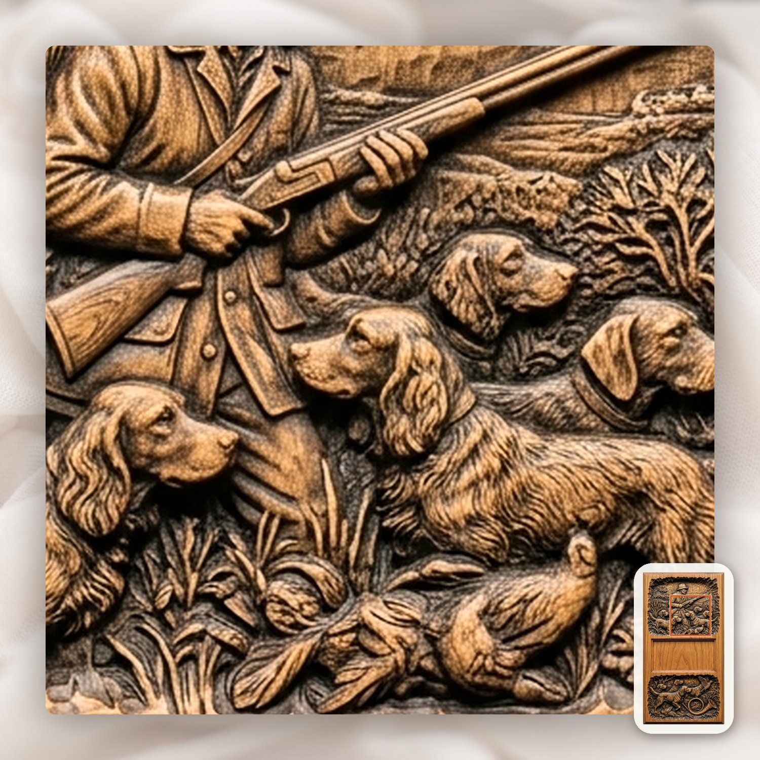Hunting Dogs and Hunter Doorbell Backing Plate CNC Relief STL bas-relief STL — view 7