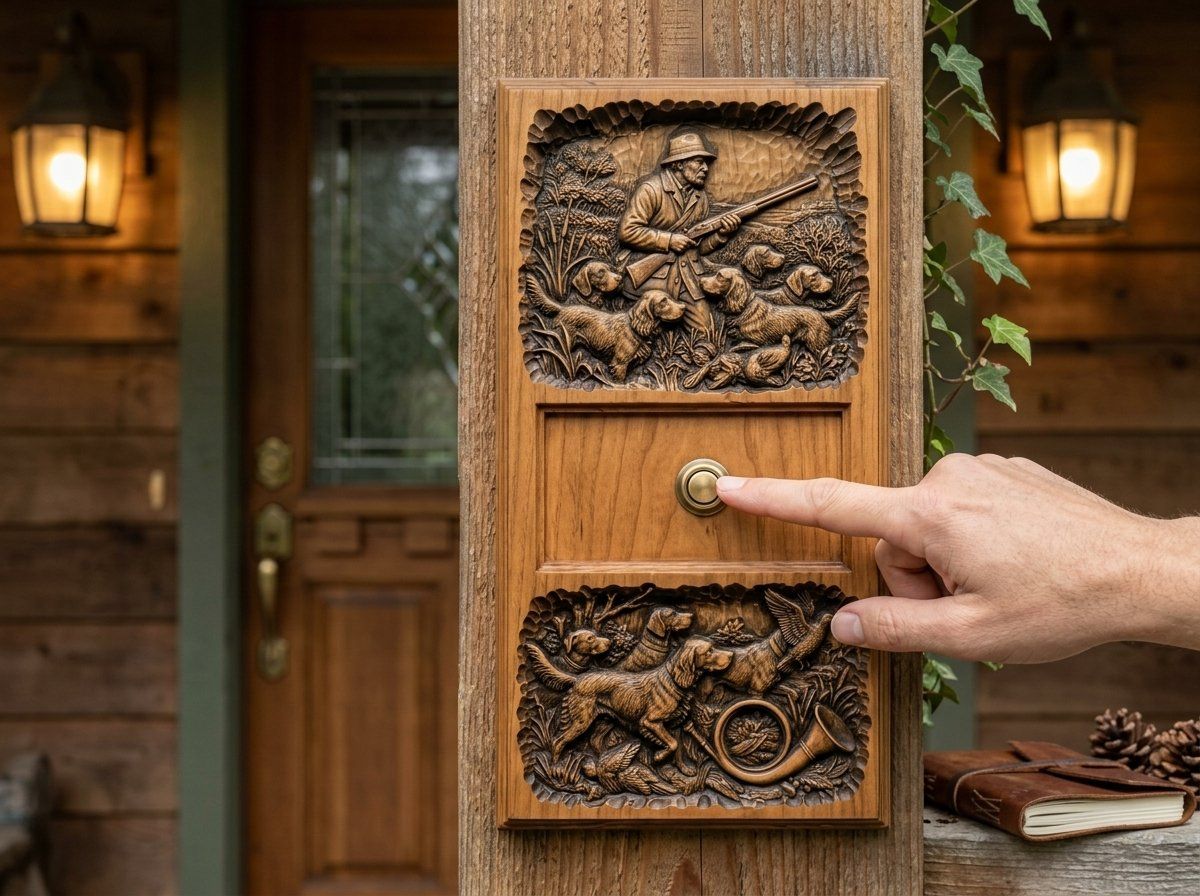 Hunting Dogs and Hunter Doorbell Backing Plate CNC Relief STL bas-relief STL design
