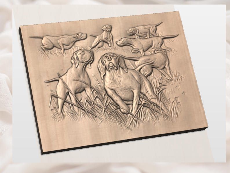 Pointer Pack in the Field Bas-Relief STL for CNC Carving bas-relief STL — view 2