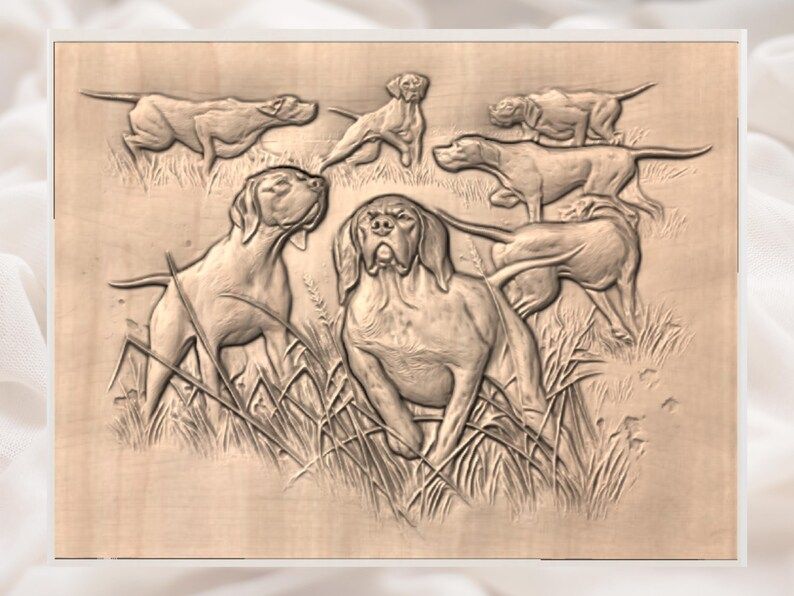Pointer Pack in the Field Bas-Relief STL for CNC Carving bas-relief STL — view 3