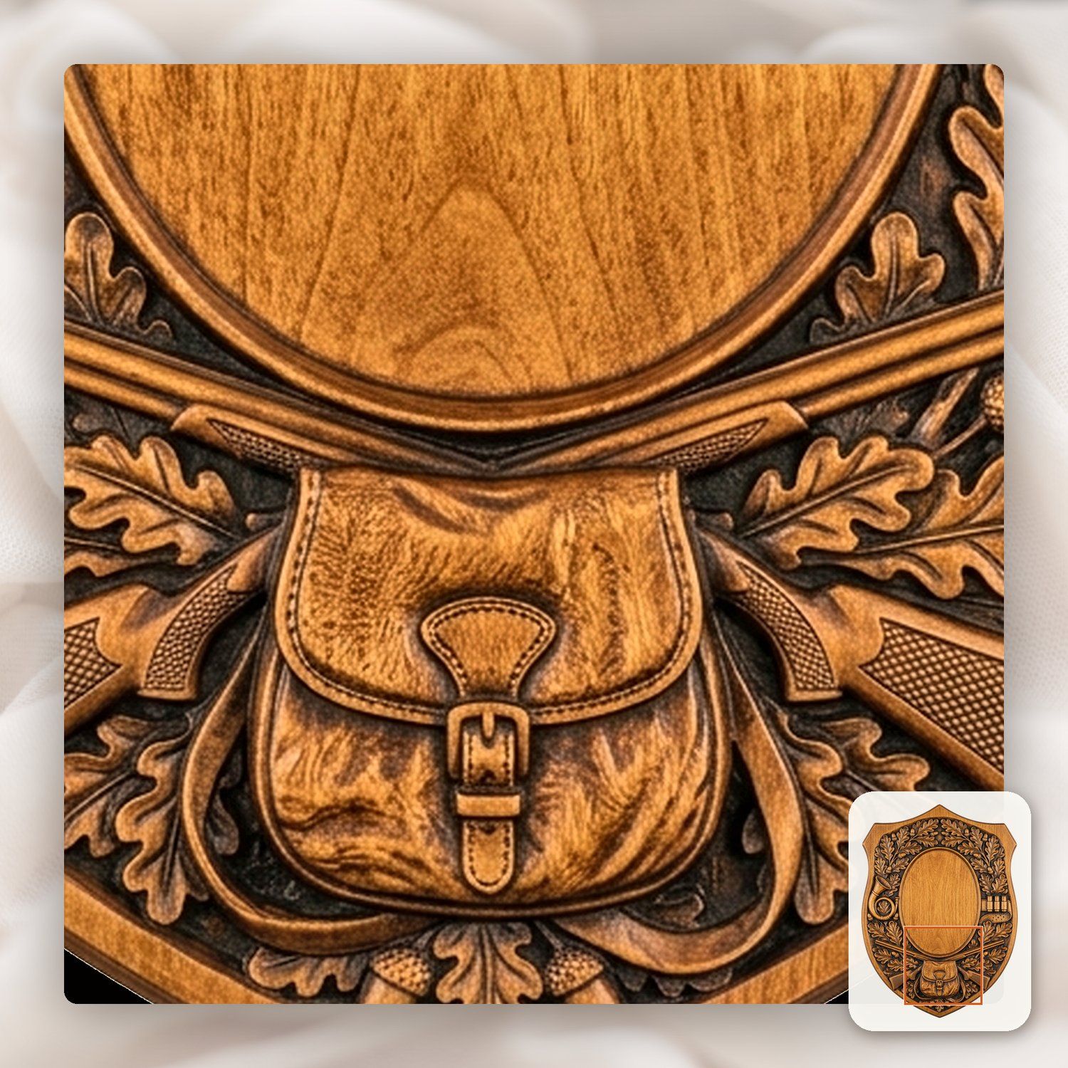 Hunting Gear Oak Leaf Trophy Shield CNC Relief STL bas-relief STL — view 10