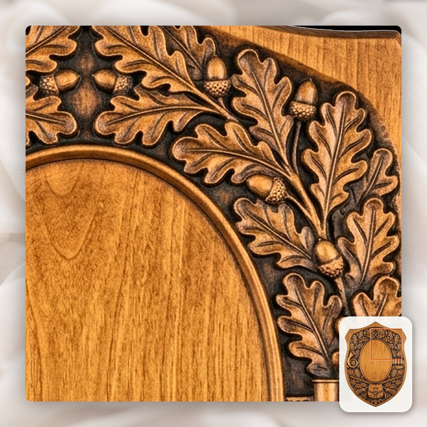 Hunting Gear Oak Leaf Trophy Shield CNC Relief STL bas-relief STL — view 11