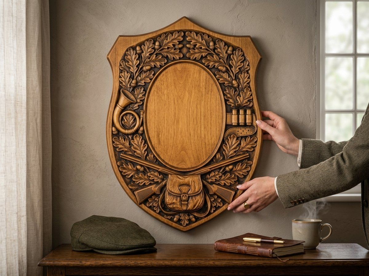 Hunting Gear Oak Leaf Trophy Shield CNC Relief STL bas-relief STL — view 12