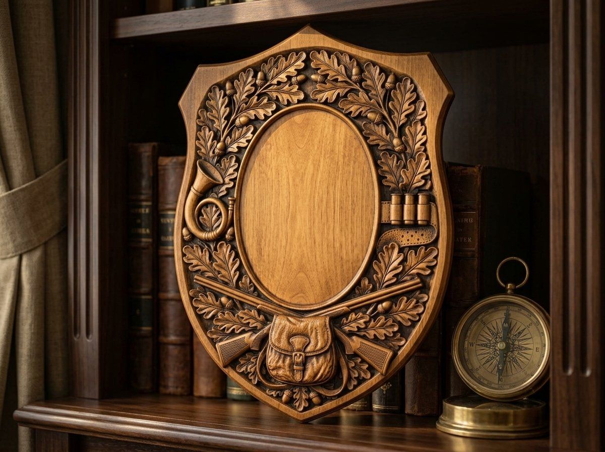 Hunting Gear Oak Leaf Trophy Shield CNC Relief STL bas-relief STL — view 13