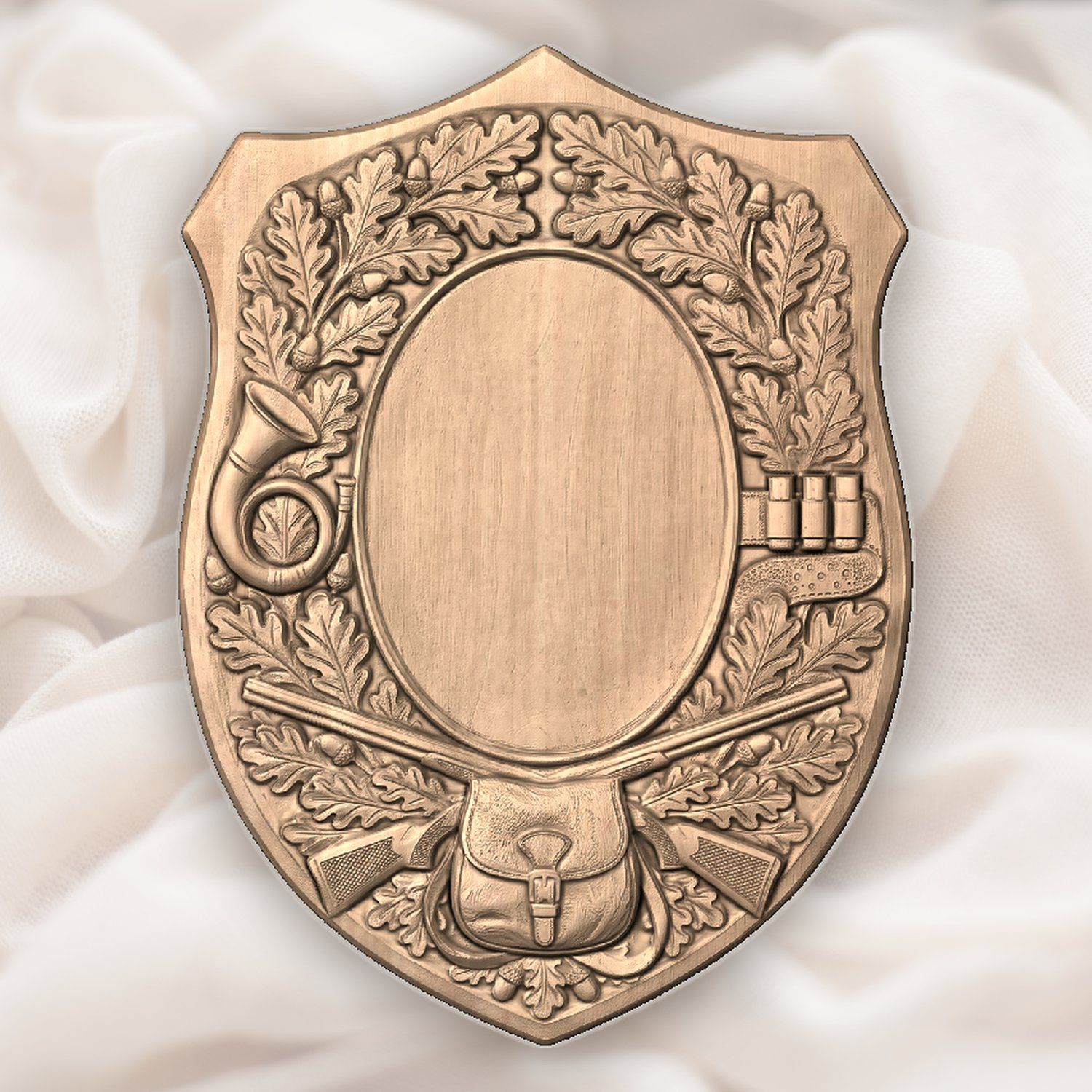 Hunting Gear Oak Leaf Trophy Shield CNC Relief STL bas-relief STL — view 4