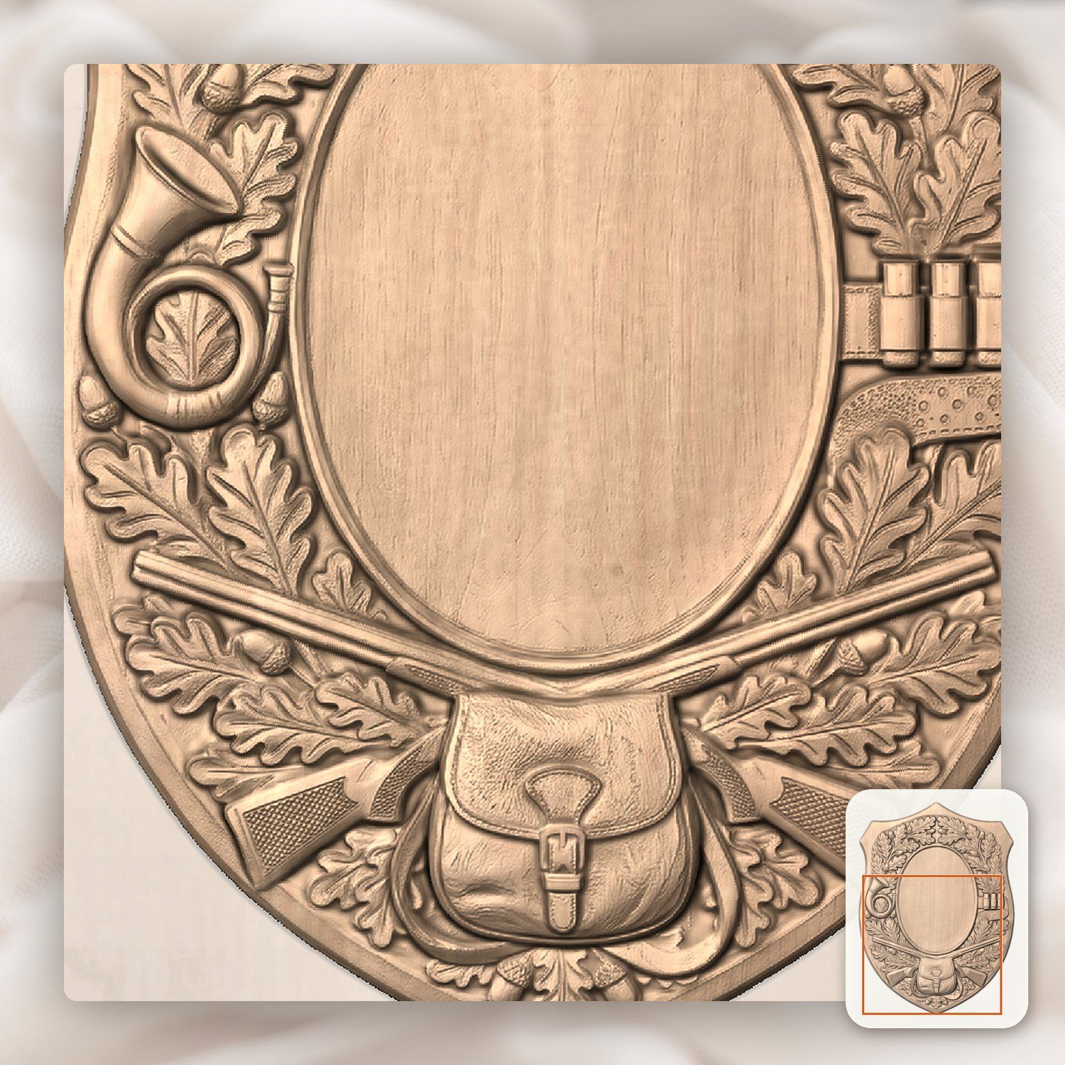 Hunting Gear Oak Leaf Trophy Shield CNC Relief STL bas-relief STL — view 6