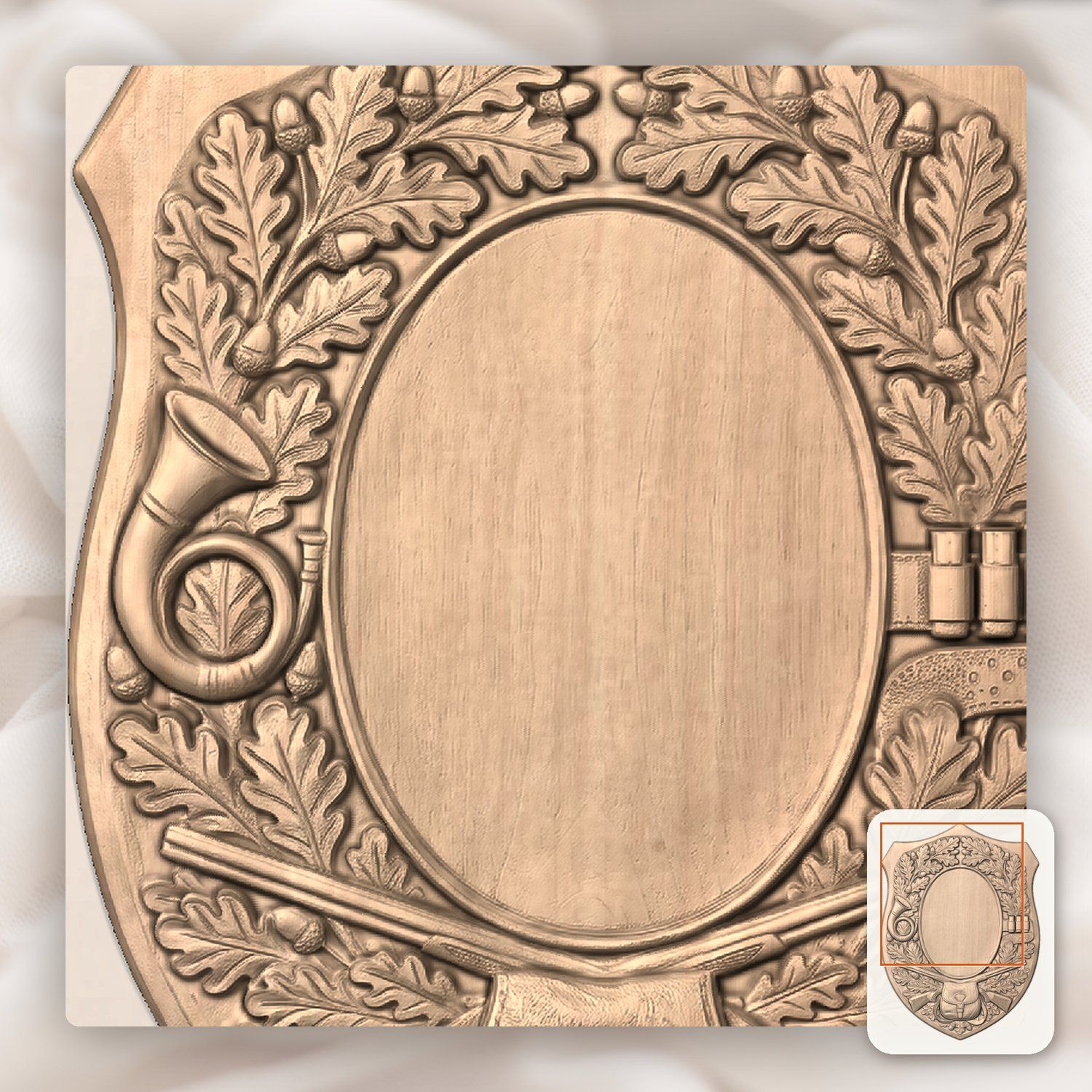 Hunting Gear Oak Leaf Trophy Shield CNC Relief STL bas-relief STL — view 7