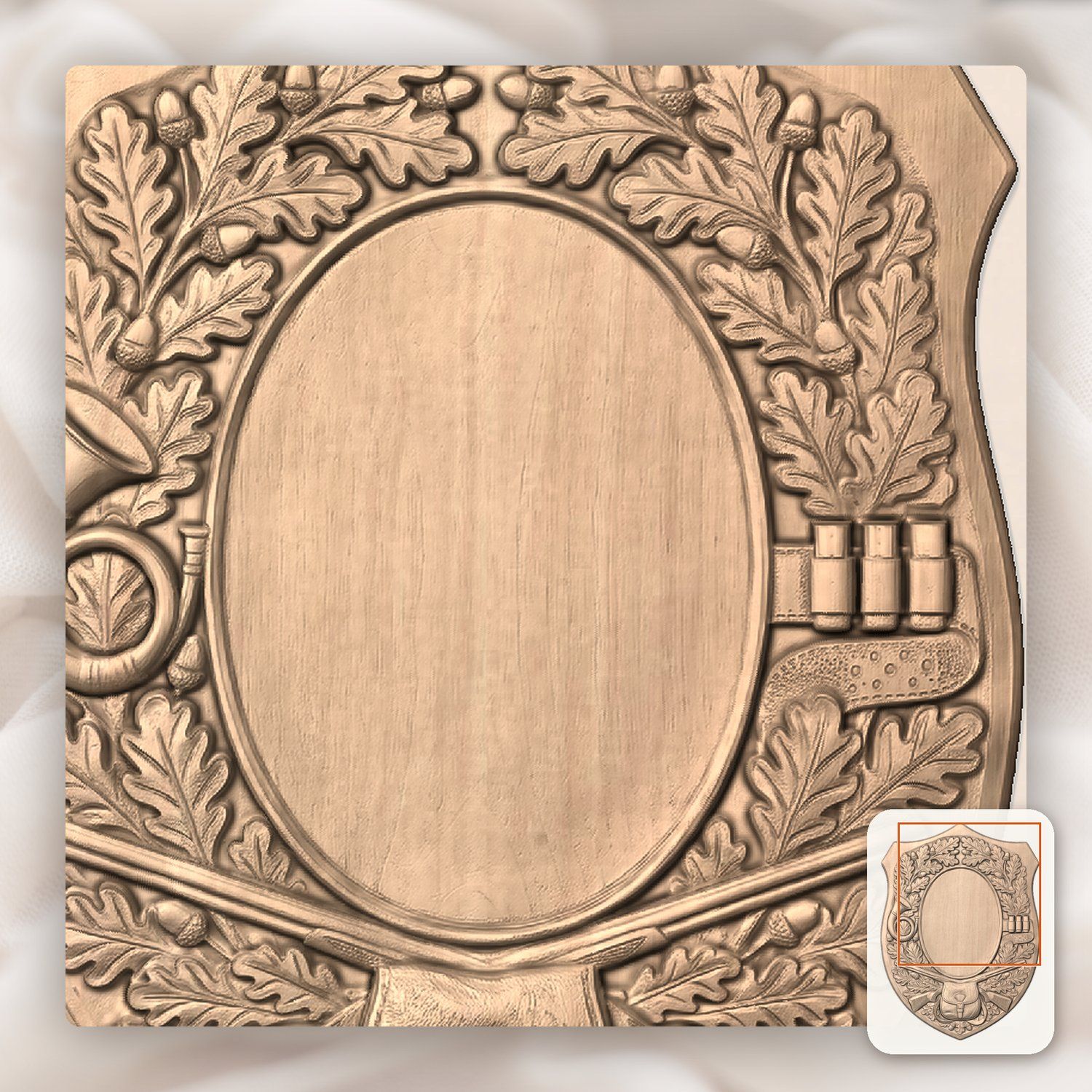Hunting Gear Oak Leaf Trophy Shield CNC Relief STL bas-relief STL — view 8