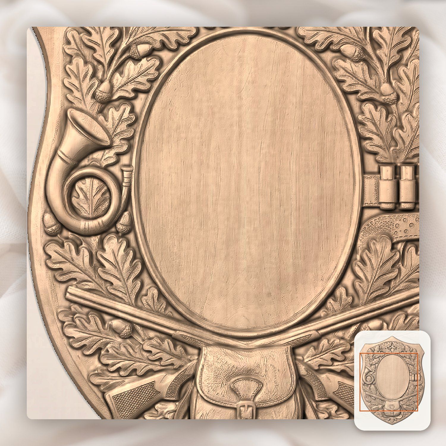 Hunting Gear Oak Leaf Trophy Shield CNC Relief STL bas-relief STL — view 9