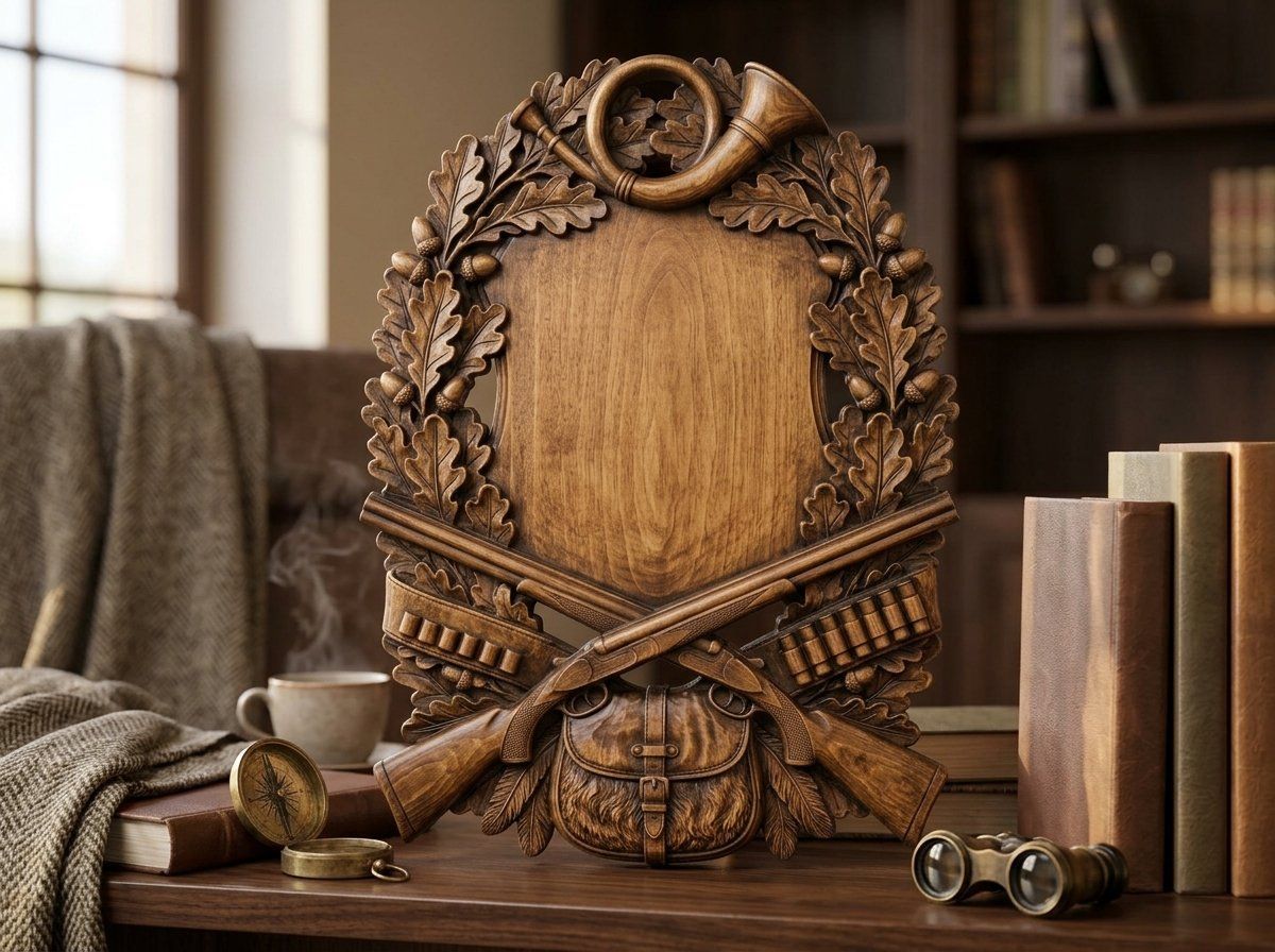 Hunting Horn Shotgun Trophy Shield Full Hunt CNC Relief STL bas-relief STL — view 13